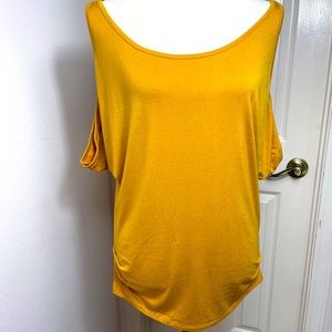 Cold shoulder mustard ruched bottom keyhole back